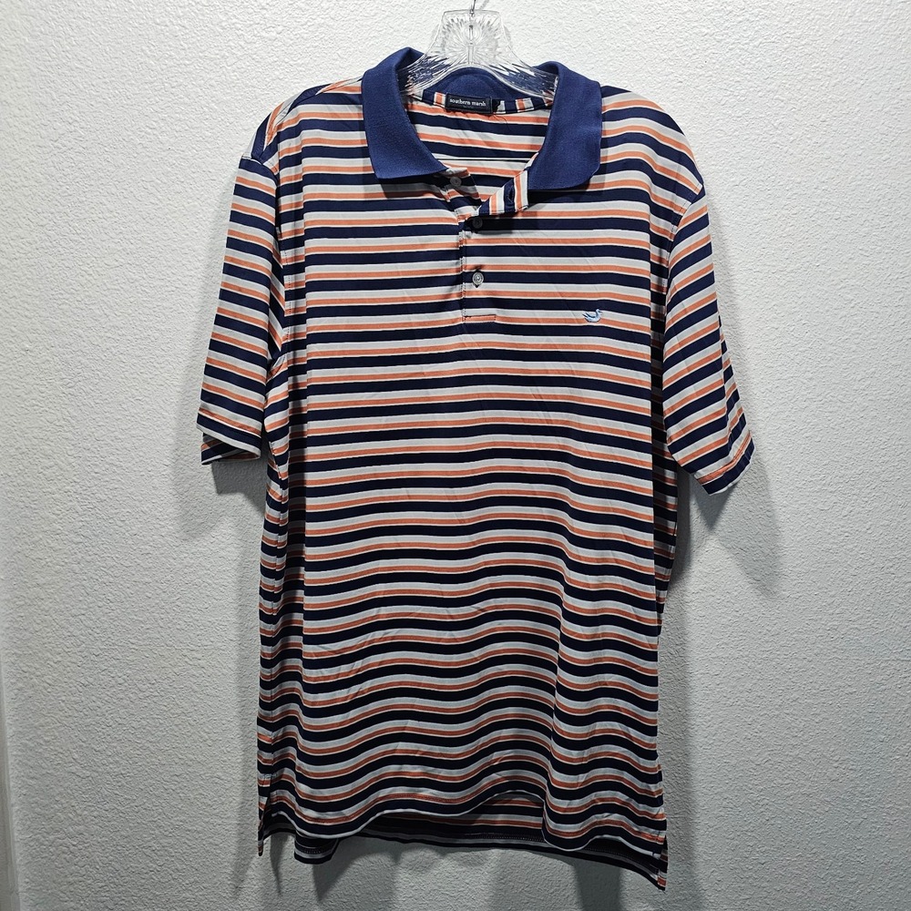 Southern Marsh Blue and Orange Striped Men's Polo Size Large